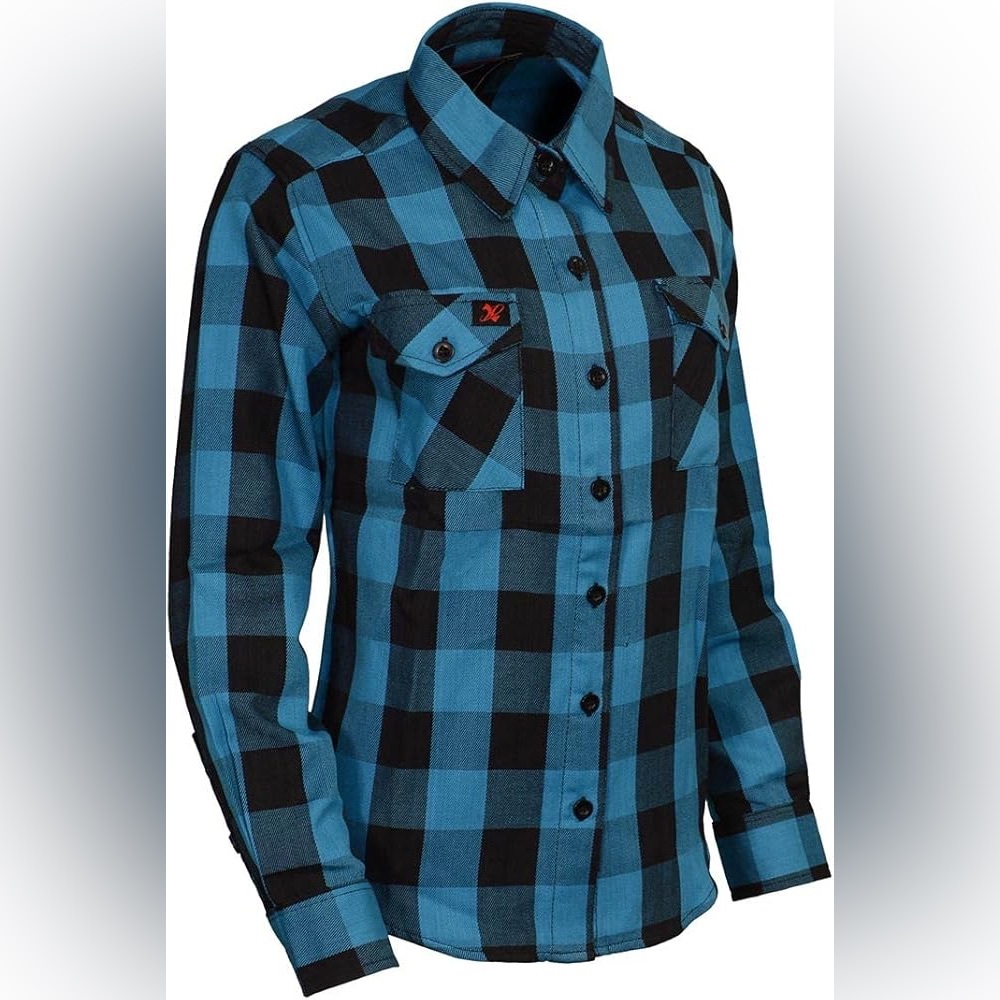 NWT Milwaukee Leather MNG21617 Women's Black and Aqua Long Sleeve Cotton Flannel